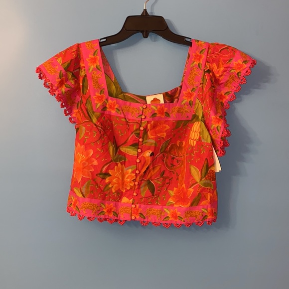 FARM Rio Solar Forest Square Neck Cotton Blouse NWT size medium - Picture 11 of 15